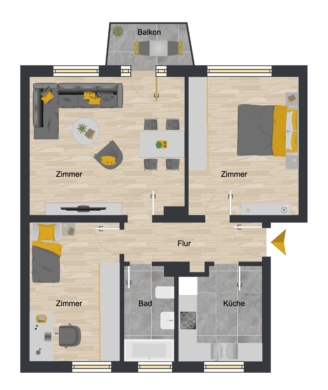 Schöne lichtdurchflutete Wohnung mit Balkon!, 37412 Herzberg, Etagenwohnung